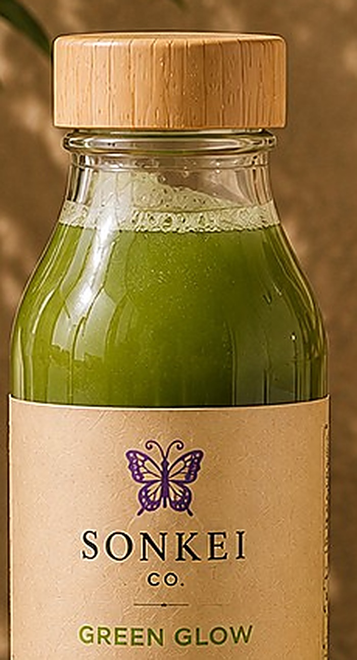 SONKEI CO. Green Glow juice — cucumber, celery, pineapple, kale, lemon